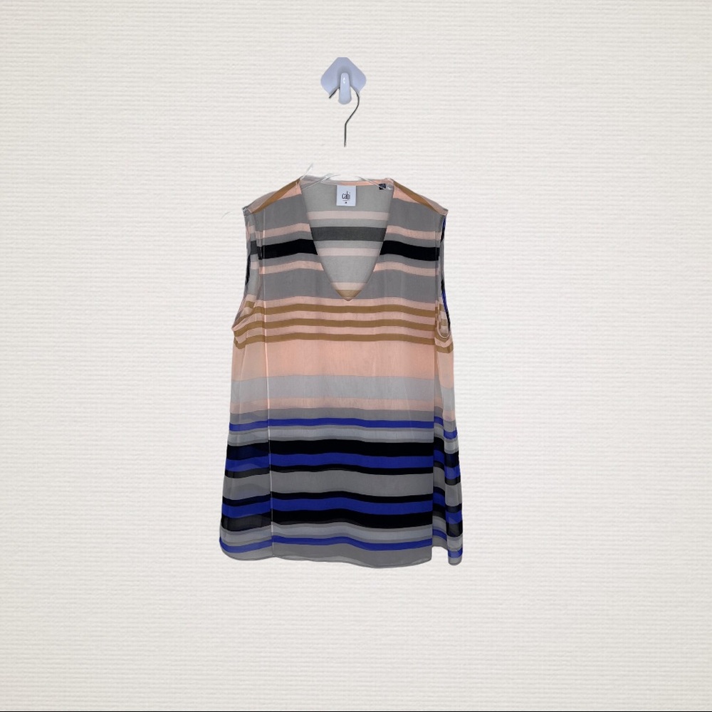 CAbi #3273 Underline Blouse Chiffon Calligraphy Brush Multicolor Sleeveless Top
